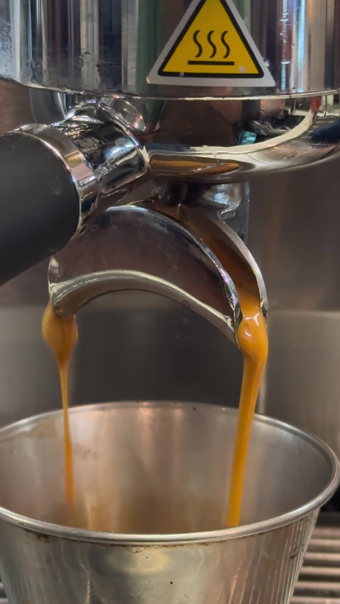 Fresh espresso pouring from Sahara’s coffee machine
